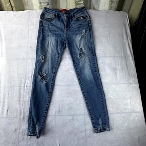 Wax Jean Butt I Love You Skinny Jeans Womens 7/28 Blue Denim Distressed Pockets